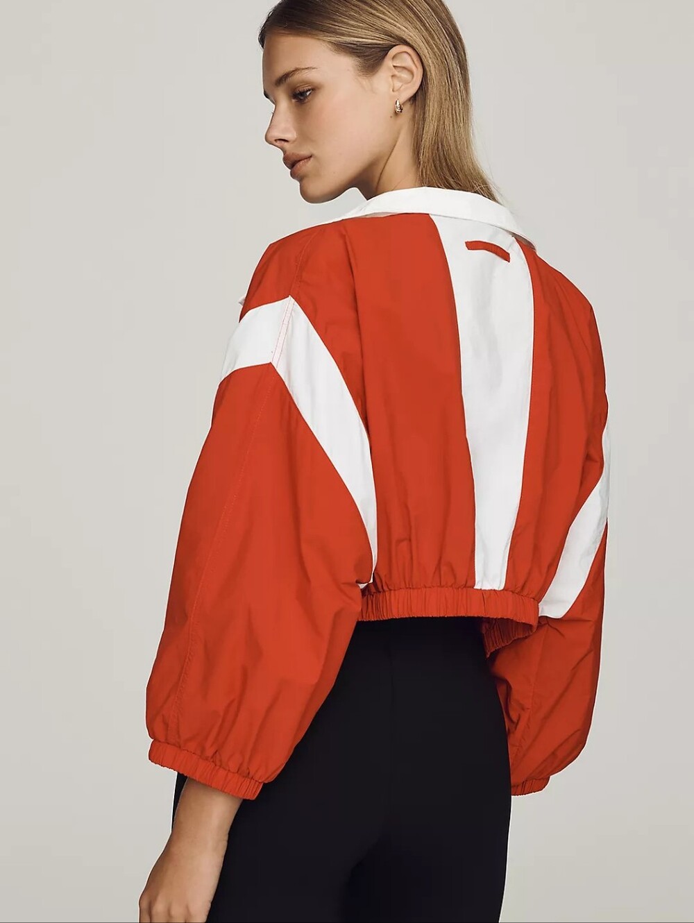 Anthropologie Red and White Colorblock Bomber Jacket - Picture 4 of 8